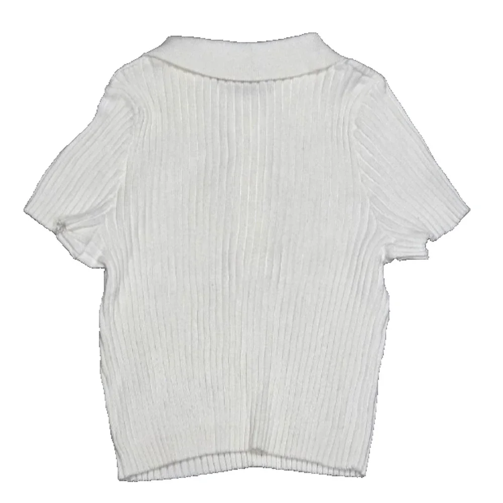 Anthropologie Audrey 3+1 short sleeve Y2K collar Polo Shirt White Small A004559
